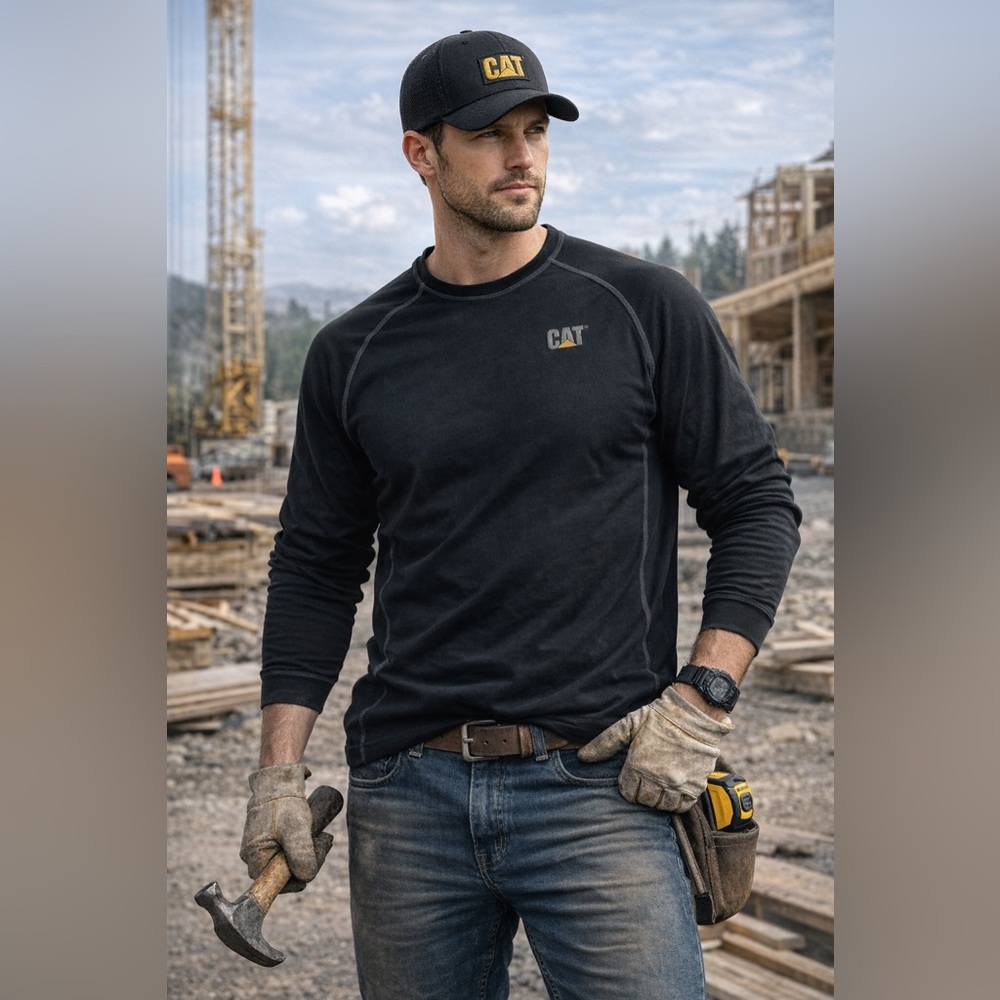 CAT Caterpillar Black Long Sleeve Work Shirt Men’s XL 100% Cotton